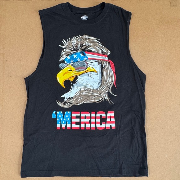 Unbranded Other - Merica Eagle Mullet Graphic Muscle Tank Top Black Mens Size Medium Patriotic